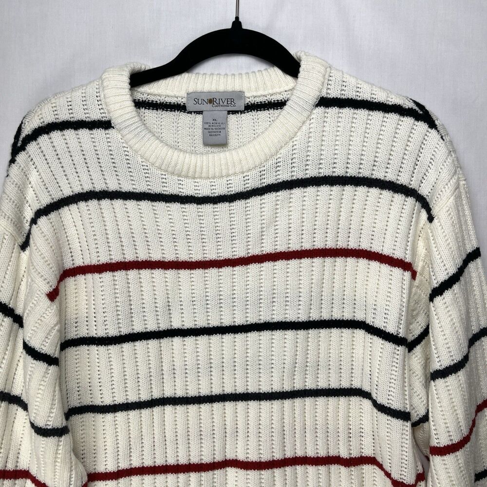 Sun River Clothing Co Pull Over Knit Sweater Women’s XL Red Black Ivory Stripes - Picture 9 of 12
